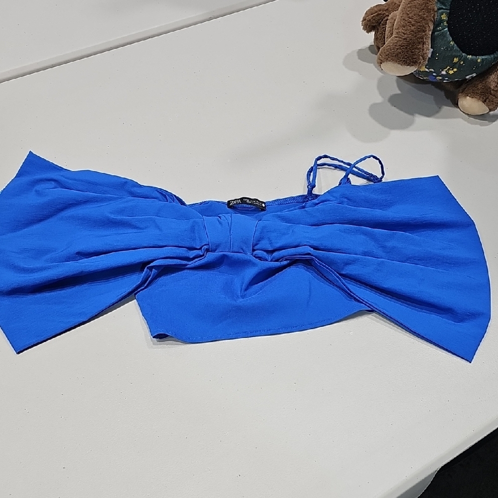 Zara Blue Tie Front Bustier Crop Top - Picture 5 of 8